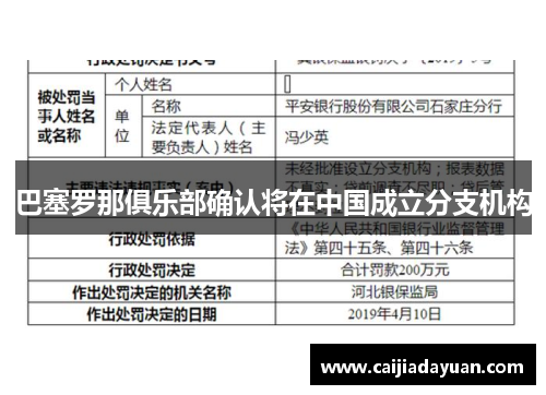 巴塞罗那俱乐部确认将在中国成立分支机构